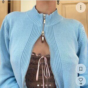 Baby Blue Double Zip Cardigan